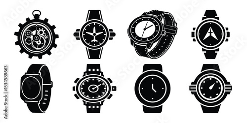 classic hand watch icon silhouette vector and white background