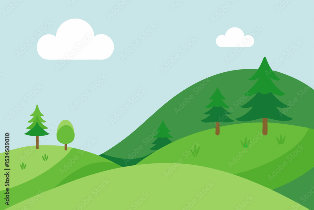 Obraz premium Serene Green Hills Landscape Rolling Hills, Lush Greenery, and Peaceful Sky