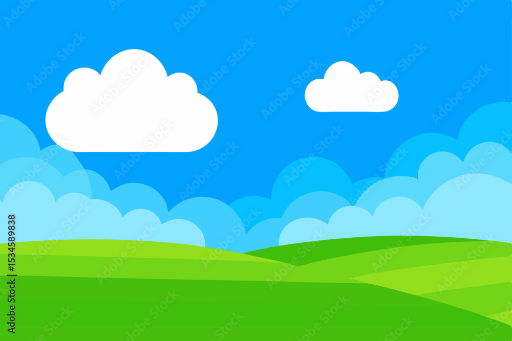 Serene Green Hills and Blue Sky A Peaceful Landscape Illustration Serene Green Hills and Blue Sky A Peaceful Landscape Illustration