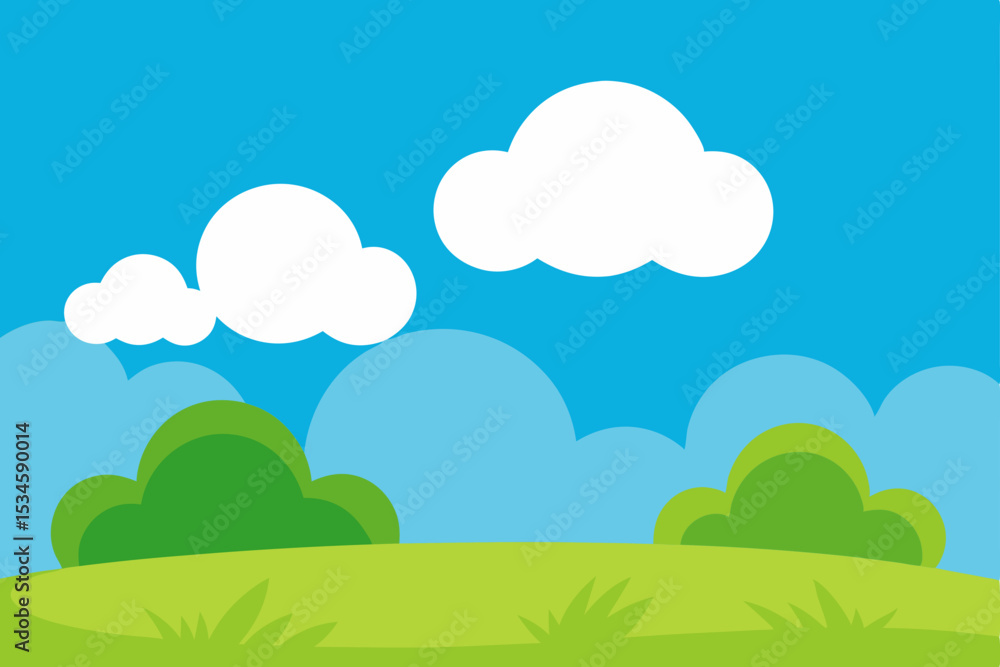 Serene Landscape A Simple Illustration of Green Hills, Fluffy Clouds, and a Vivid Blue Sky Serene Landscape A Simple Illustration of Green Hills, Fluffy Clouds, and a Vivid Blue Sky