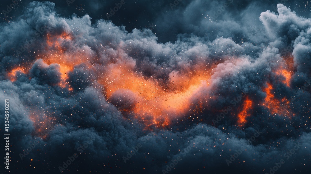 Ethereal cloud with orange burst, dark backdrop Ethereal cloud with orange burst, dark backdrop