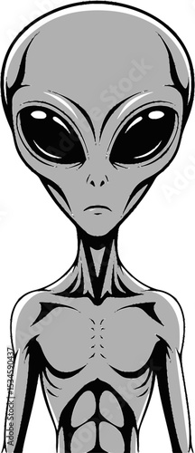 A silhouette of a classic grey alien with large head and slender body
