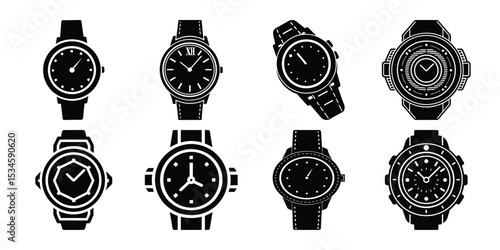 classic hand watch icon silhouette vector and white background