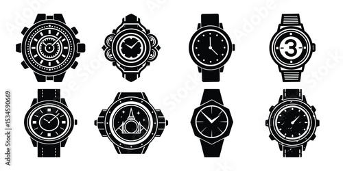 classic hand watch icon silhouette vector and white background