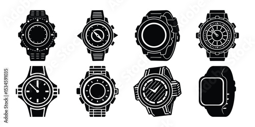 classic hand watch icon silhouette vector and white background