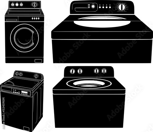 Black silhouette of a top loading washing machine with simple controls