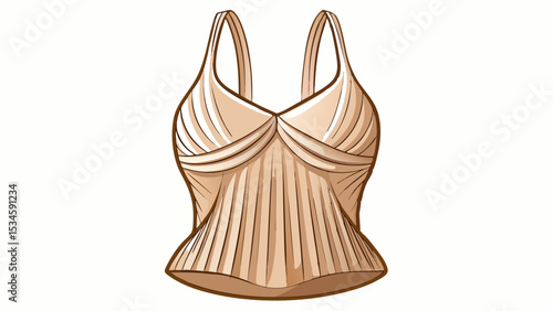 A modern twist on essentials: beige, ribbed, with a flattering halter neckline and thin strap support, centered on a pure white background, ideal for high-fashion vector-style showcases.