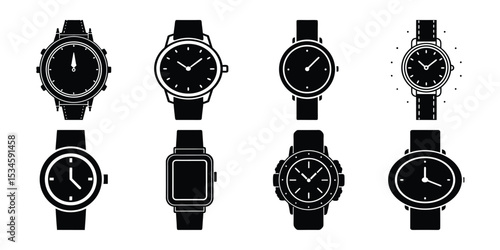 classic hand watch icon silhouette vector and white background