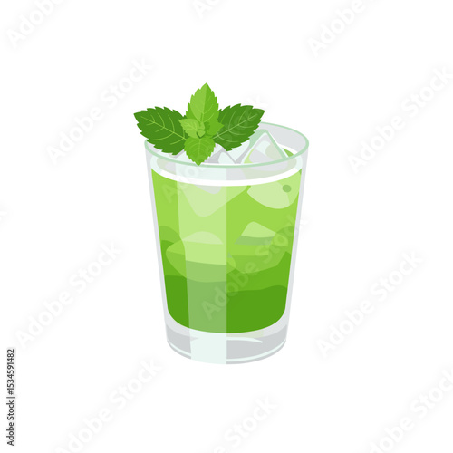 Refreshing green drink with mint and ice in a clear glass  