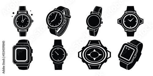classic hand watch icon silhouette vector and white background