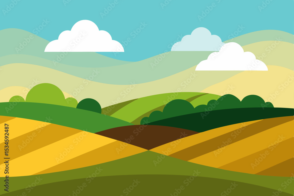 Fototapeta premium Serene Rolling Hills Landscape A picturesque view of idyllic countryside scenery