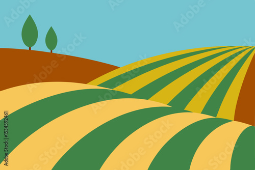 Serene Rolling Hills A Summer Landscape of Cultivated Fields and Trees