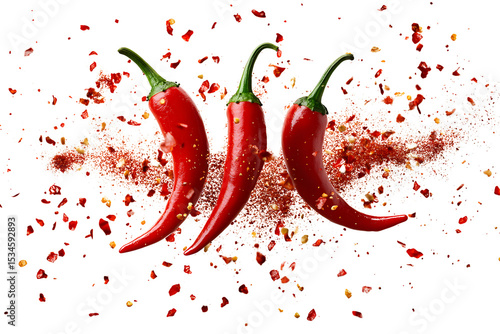 Red hot chili peppers arranged in a circular pattern on a plain transparent background