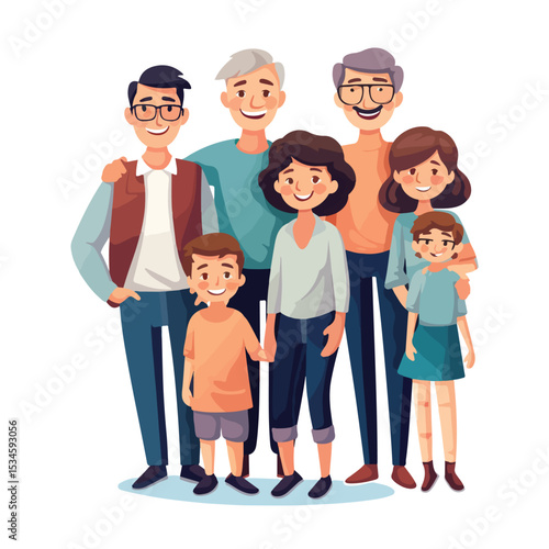Professional Vector Illustration of Diverse Group of Family Members Characters