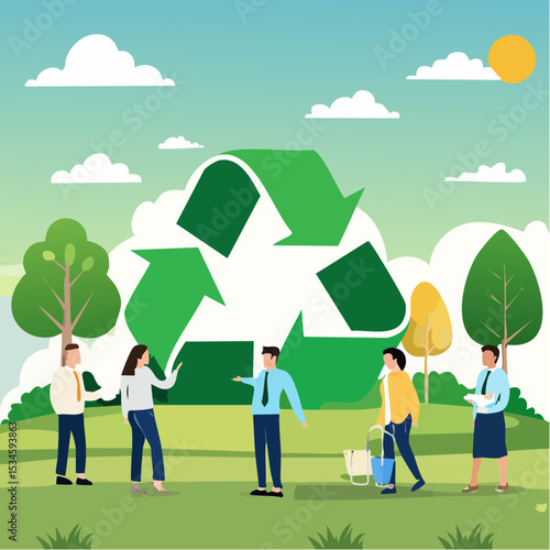 Reuse or recycle to protect environment, ESG or green ecology to preserve nature, conservative corporate responsibility, reduce pollution, environmental concept, people help connect recycle symbo