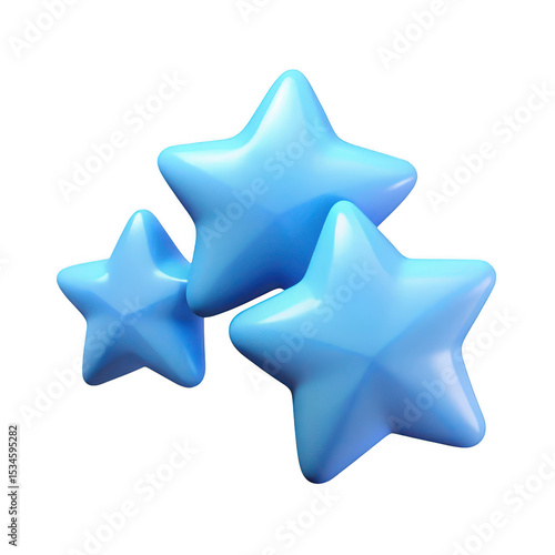 Three glossy blue stars isolated on transparent background