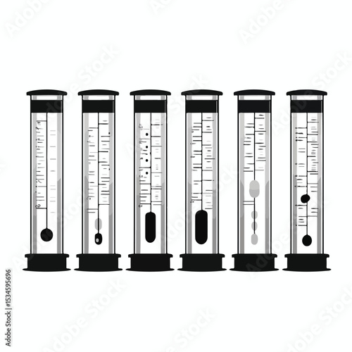 Professional Set of Blood Test Tubes Isolated in Black and White Vector Illustration