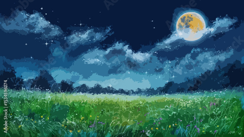 Grassland at night