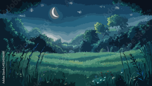 Grassland at night