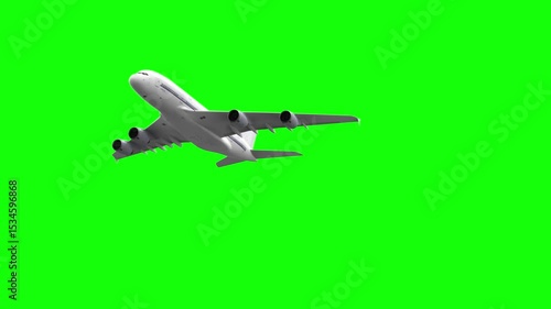 3d rendered animation of passenger plane in flight on green screen