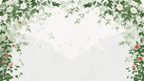 Watercolor style illustration of a floral arrangement with roses and leaves framing the top and sides