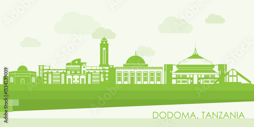 Green Skyline panorama of city of Dodoma, Tanzania - vector illustration