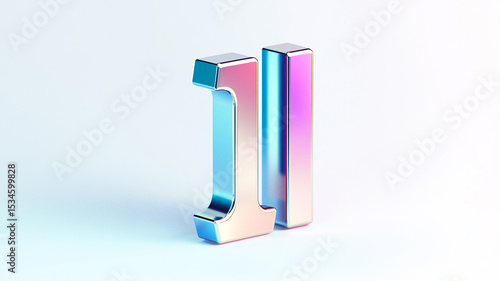 Wallpaper Mural Minimal Flat Style "I" Logo - A bold, abstract letter "I" with a gradient metallic finish, standing upright on a white background. The edges are razor-sharp, and the lighting gives it a 3D effect. Torontodigital.ca