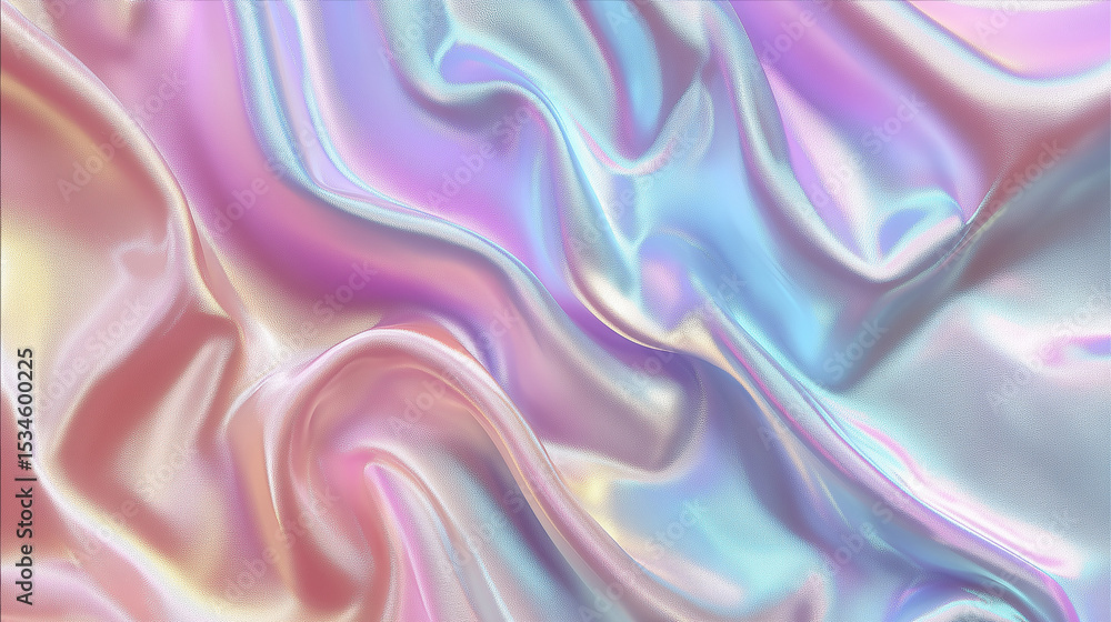Obraz premium Iridescent pastel satin fabric background. Elegant shimmering satin fabric in soft pastel shades of pink, blue and lavender. Smooth and shiny texture with luxurious folds and shimmer