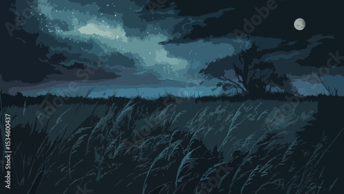 Grassland at night