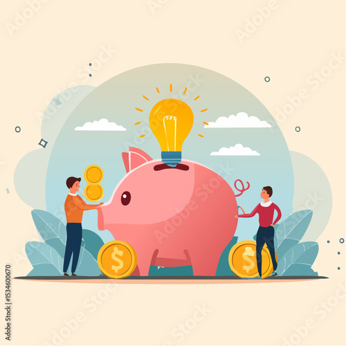 Financial planning, investment growth strategy or money management for retirement goal, budget or expense analysis to reach financial goal, people planning with piggy bank strategy to reach targe