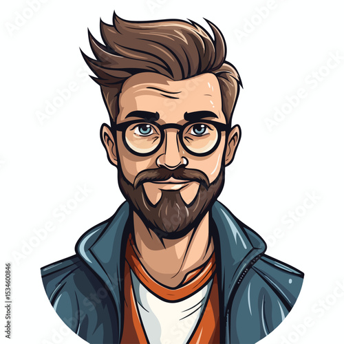 Professional Vector Man Cartoon Icon in Hipster Style Design for Creative Projects