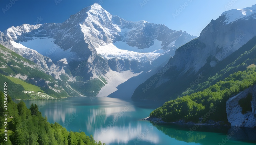 Fototapeta premium Serene Forested Mountains Surrounding a Calm Lake 