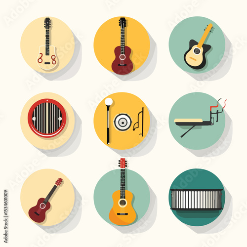Professional Set of Nine Musical Instruments Icons for Graphic Design Projects