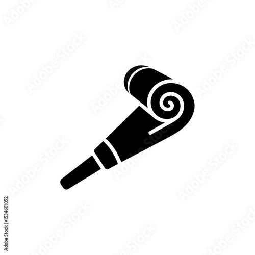 New Year's Eve party horn icon in black silhouette style