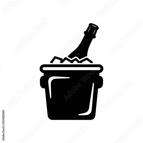 New Year's Eve champagne bottle in ice bucket icon