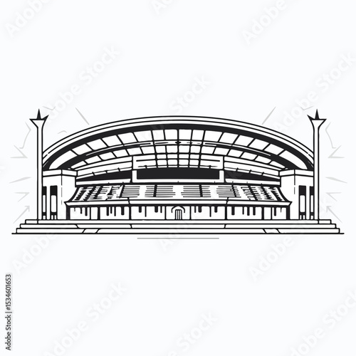 Sleek Soccer Stadium Line Style Icon Vector Illustration for Sports Graphics