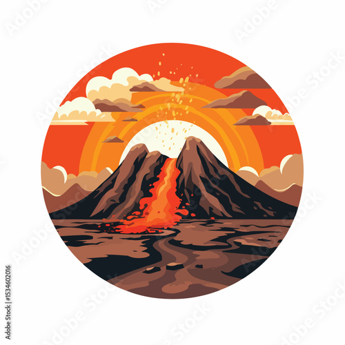 Detailed Volcano Crater Icon Illustration for Educational Purposes and Natural Disasters Awareness