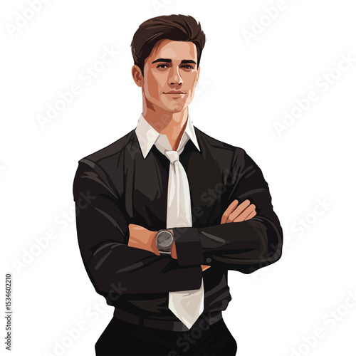 Professional Young Businessman Displaying Confidence Standing with Folded Arms and Shirt - Business Concept Image