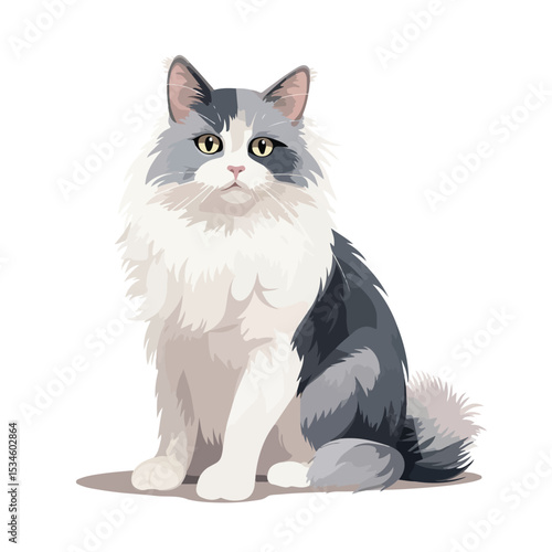 Adorable Domestic Pet Cat Character Sitting - Stock Vector Illustration
