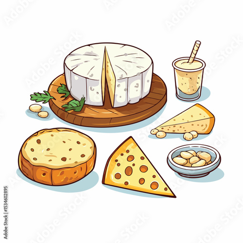 Cheese and Dairy Product Doodle Style Vector Illustration for Culinary Designs