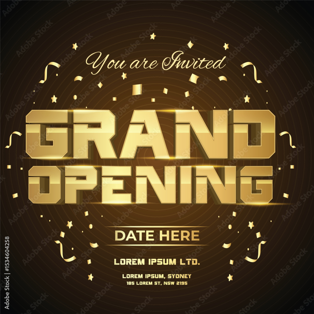 Naklejka premium Golden Grand Opening Event Invitation Poster