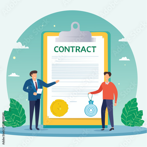 Employment contract agreement, corporate partnership document with signature, new employee signing contract, legal paperwork, recruitment document concept, businessman handshake with contract pape