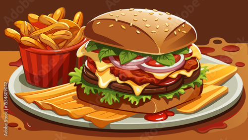 Savoring tender prime rib sandwich drizzled with rich au jus sauce, complemented by crispy fries in a warm and inviting setting