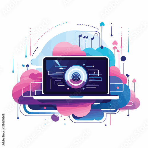 Modern technology concept with web digital network hardware smartphone illustration for professionals