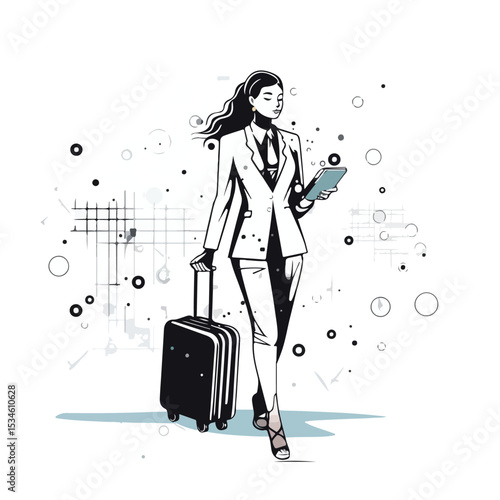 Professional Businesswoman in Suitcase Holding Cellphone for Business Communication