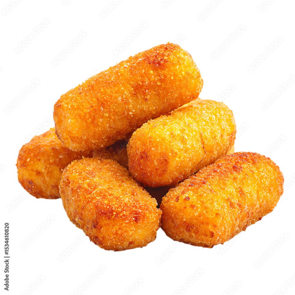 Golden Brown Fried Croquettes Stacked Food Photography isolated on a transparent background image Golden Brown Fried Croquettes Stacked Food Photography isolated on a transparent background image