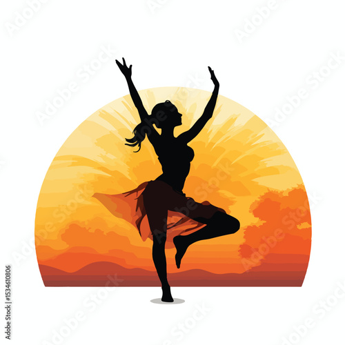 Professional Vector Illustration of Yoga Pose Dancer Silhouette Scene