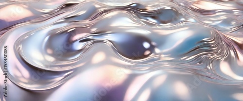 Iridescent Liquid Surface with Subtle Waves, Abstract Pearlized Texture Background Design