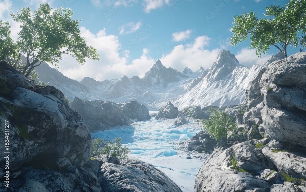 Obraz premium A realistic scene focused on climate change impact on glaciers and polar regions captured with natural lighting and depth.