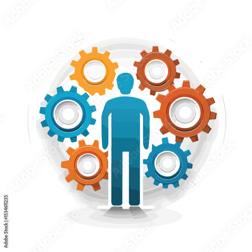 Professional Business Person with Gear Icon Vector Illustration for Business Presentations and Reports